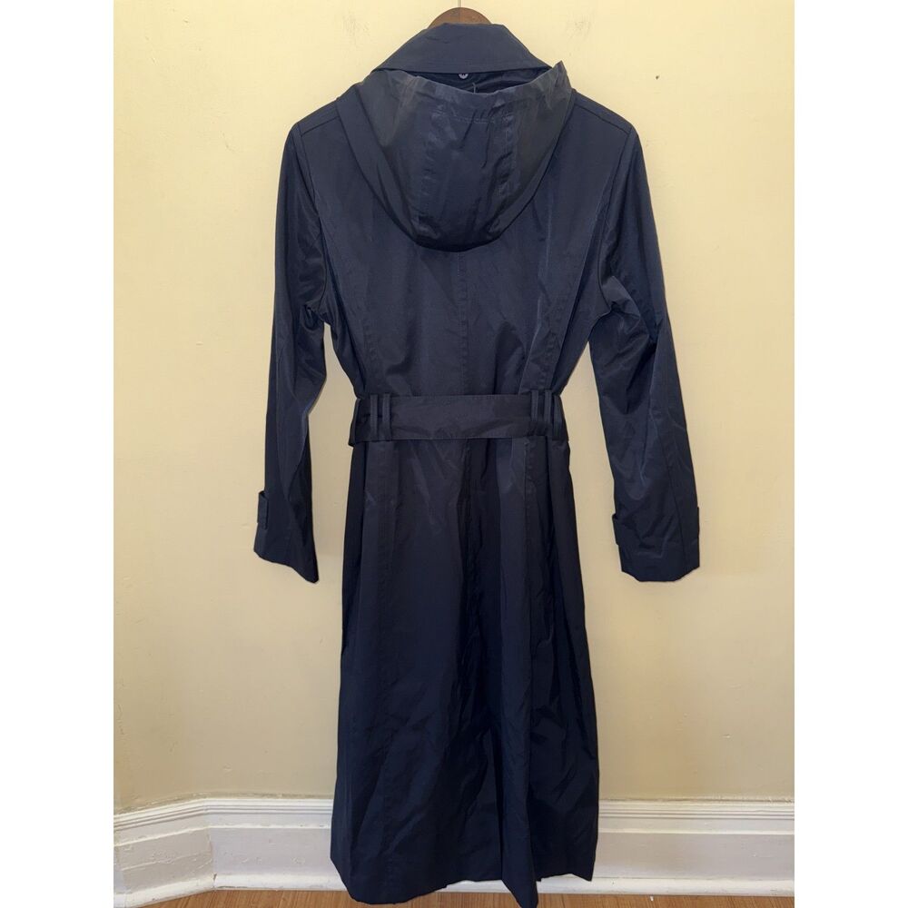 Anne Klein Navy Blue Double Breasted Hooded Trench Coat Jacket Belted Women's L - Picture 2 of 9